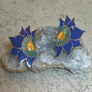 Laurel Burch Blue and Gold Flower Earrings